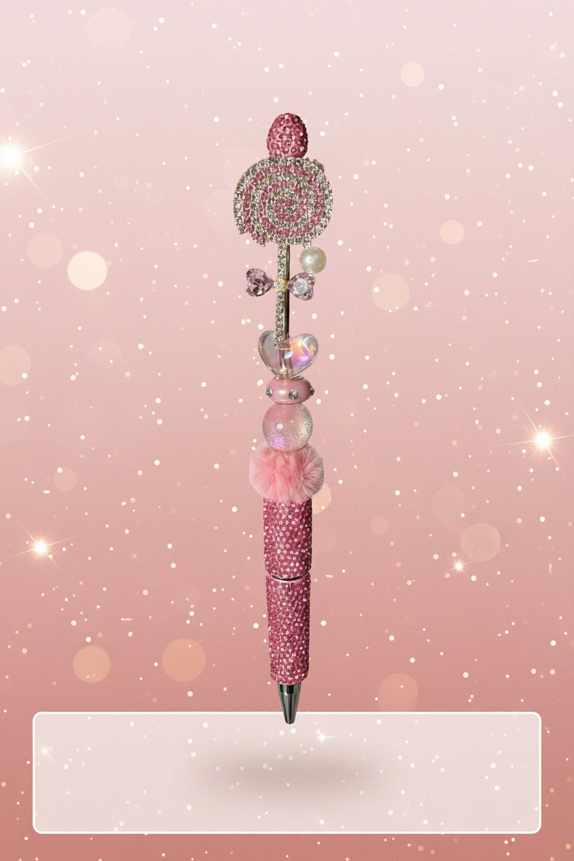 Lollipop Pink Beaded Pen